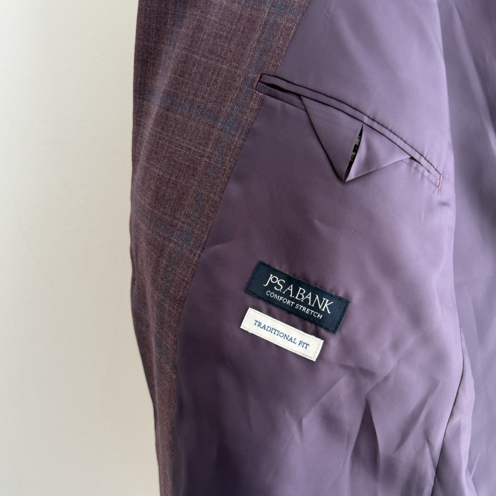 Jos A Bank Blazer Mens 46R Purple Plaid Wool Blend Sport Coat Dinner Jacket - Picture 5 of 13